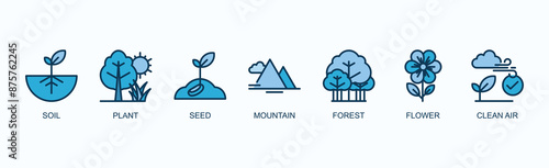 Green Initiative Banner Web Icon Vector Illustration Concept With Soil, Plant, Seed, Mountain, Forest, Flower, Clean Air