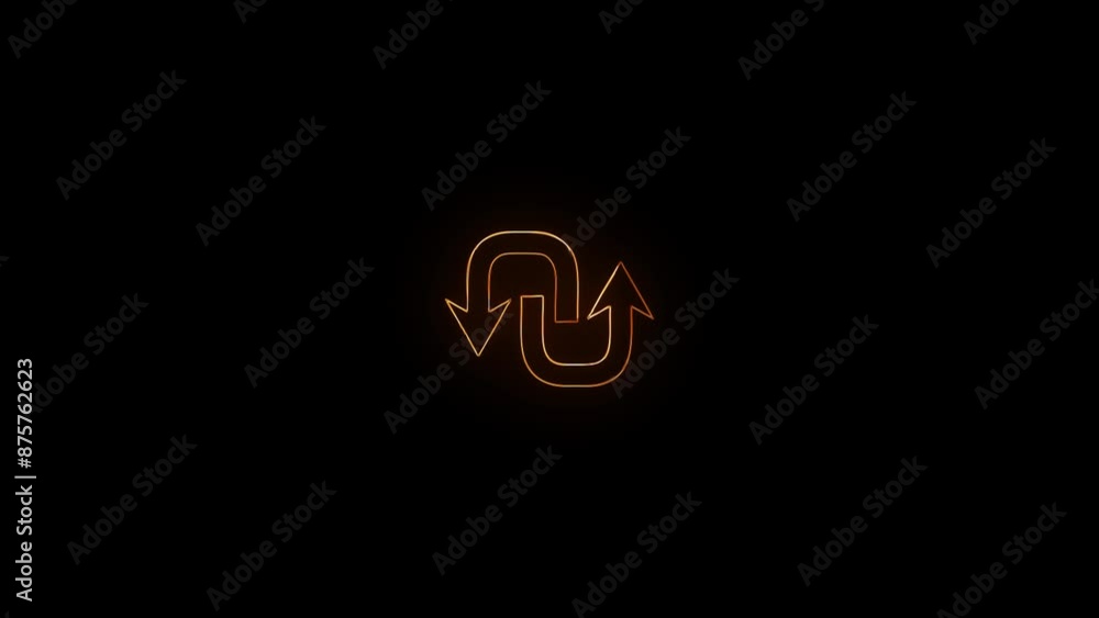 Abstract colorful glowing neon arrow icon animation black background. Abstract colorful glowing neon arrow icon animation black background.