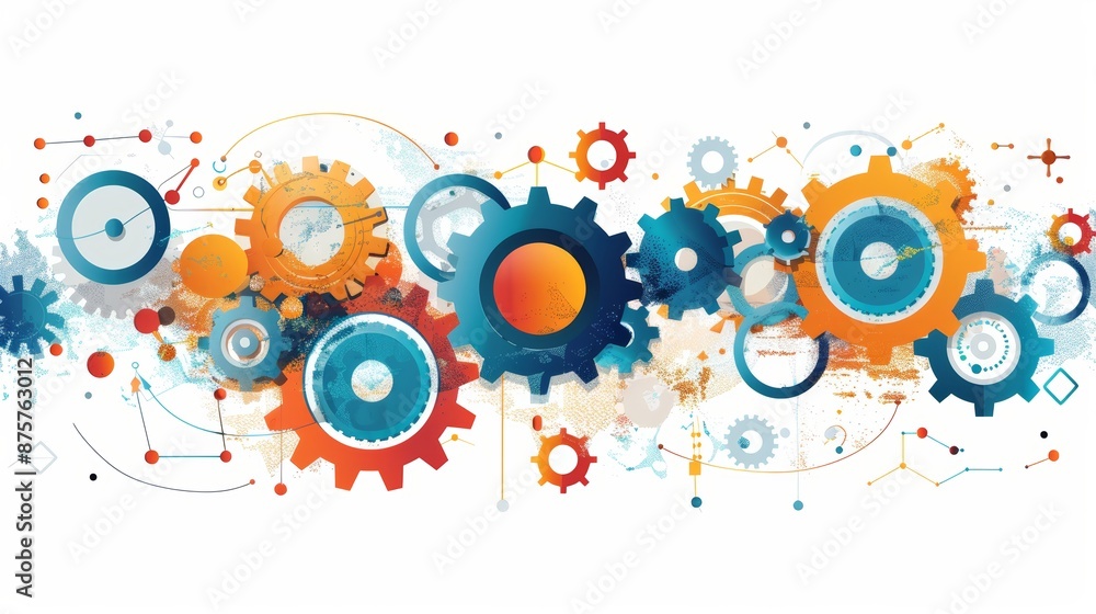 Obraz premium An abstract illustration representing the concept of business analysis, with interconnected gears and cogs symbolizing the complexity and interconnectedness of business processes.