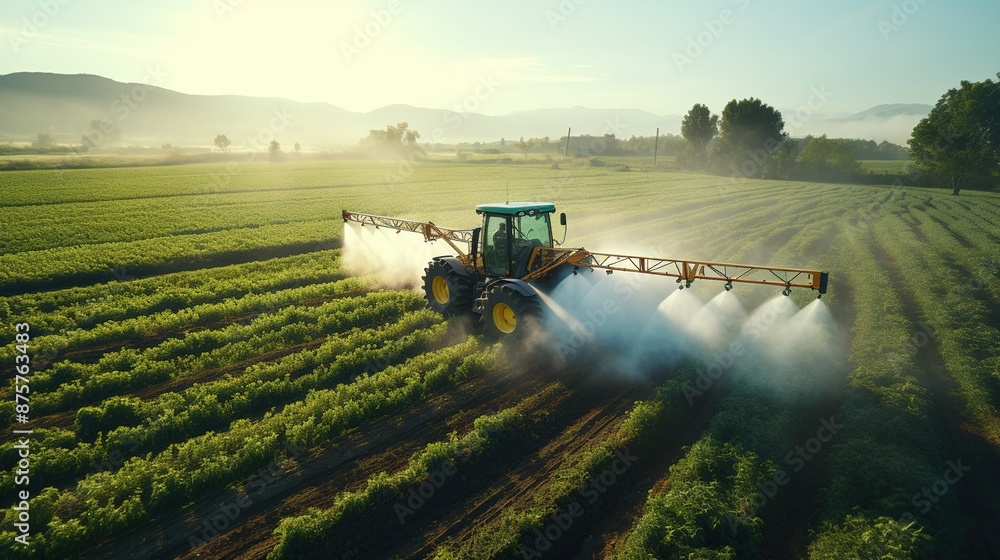 Fototapeta premium Tractor Spraying Crops in a Field