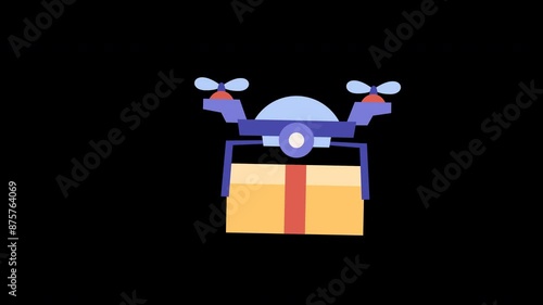 drone delivery animation with looping , 4k resolution, and Alpha Channel. flat illustration hand drawn style