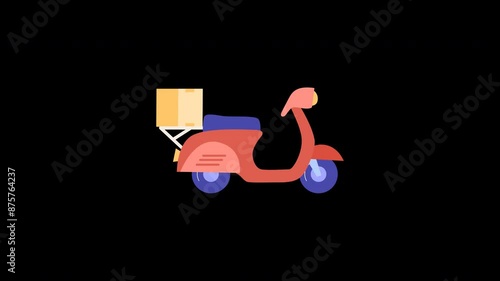 motorcycle delivery animation with looping , 4k resolution, and Alpha Channel. flat illustration hand drawn style