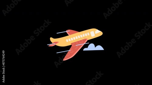 plane animation with looping , 4k resolution, and Alpha Channel. flat illustration hand drawn style