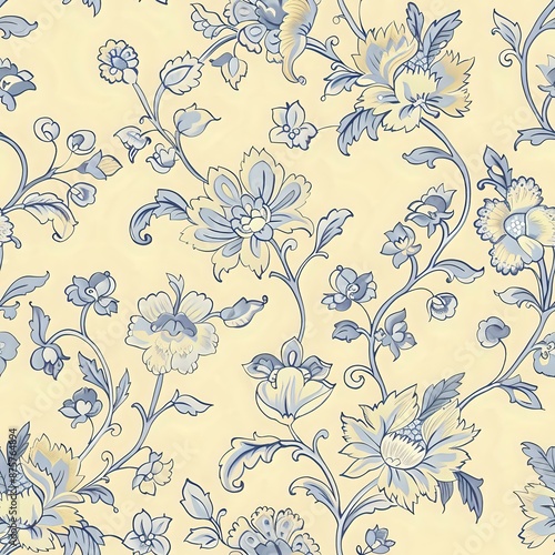 Detailed Paisley Inspired Floral Pattern for Fabric and Wallpaper