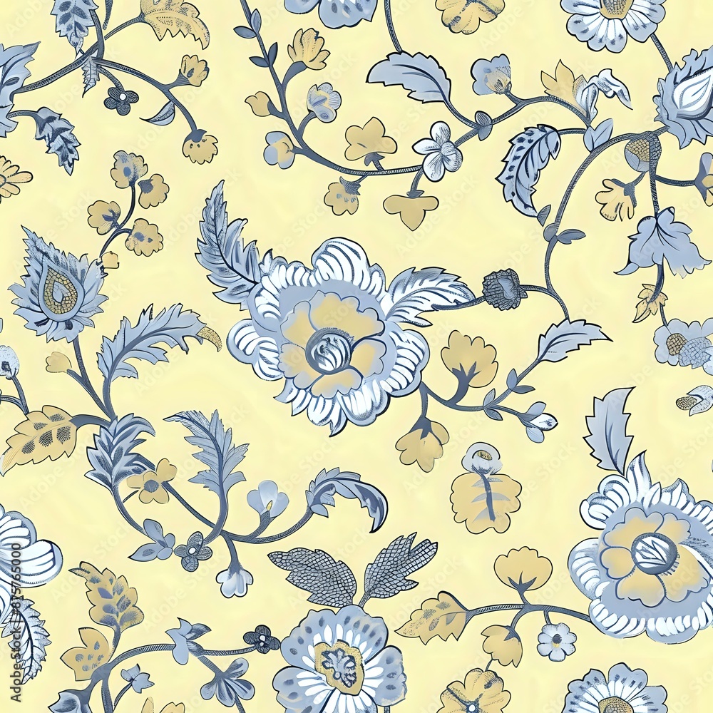 Fototapeta premium Complex Traditional Flower and Leaf Design in Purple and Gold