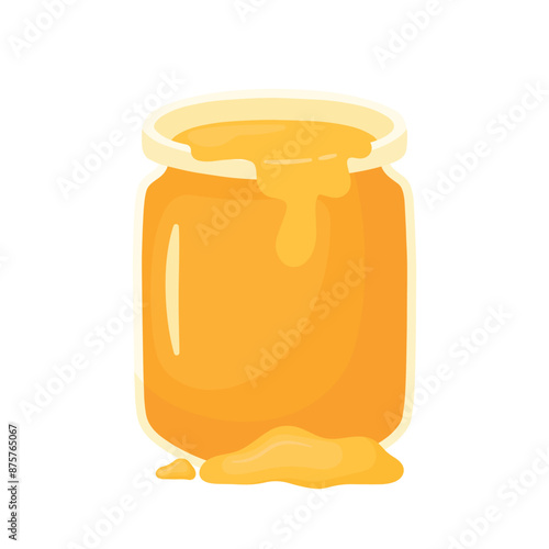 Delicious honey in jar with honey dripping cute cartoon vector illustration