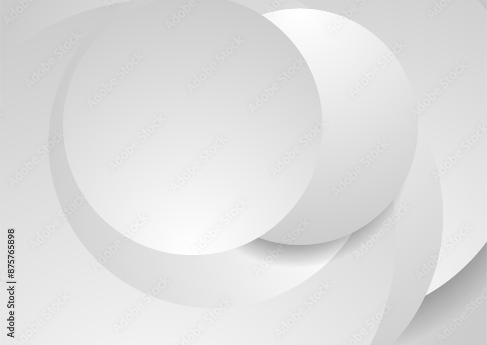 White grey geometric tech background with minimal paper circles. Vector abstract design