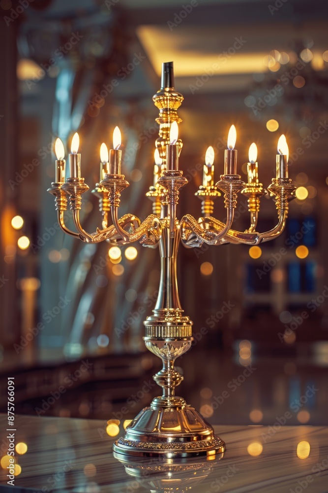 Fototapeta premium Silver Candelabra with Five Lit Candles