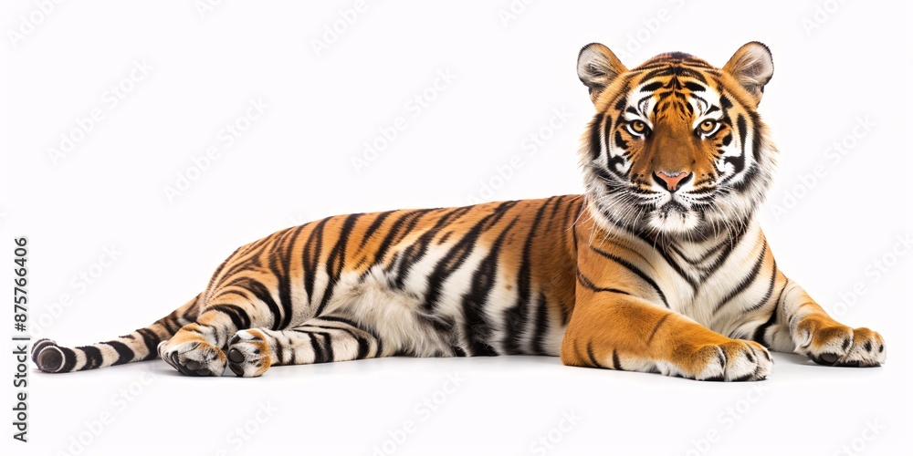 Fototapeta premium Solitary tiger resting on a blank canvas.