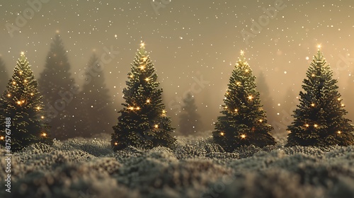 Glowing Christmas Trees in a Snowy Forest