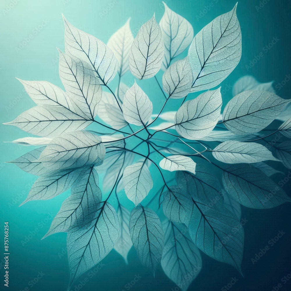 Cyan leaves on water wall boat generative with ai Cyan leaves on water wall boat generative with ai