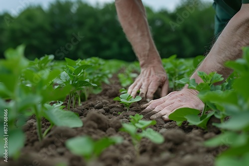 farmer's hands cradling fertile earth in a lush field, symbolizing growth and agriculture