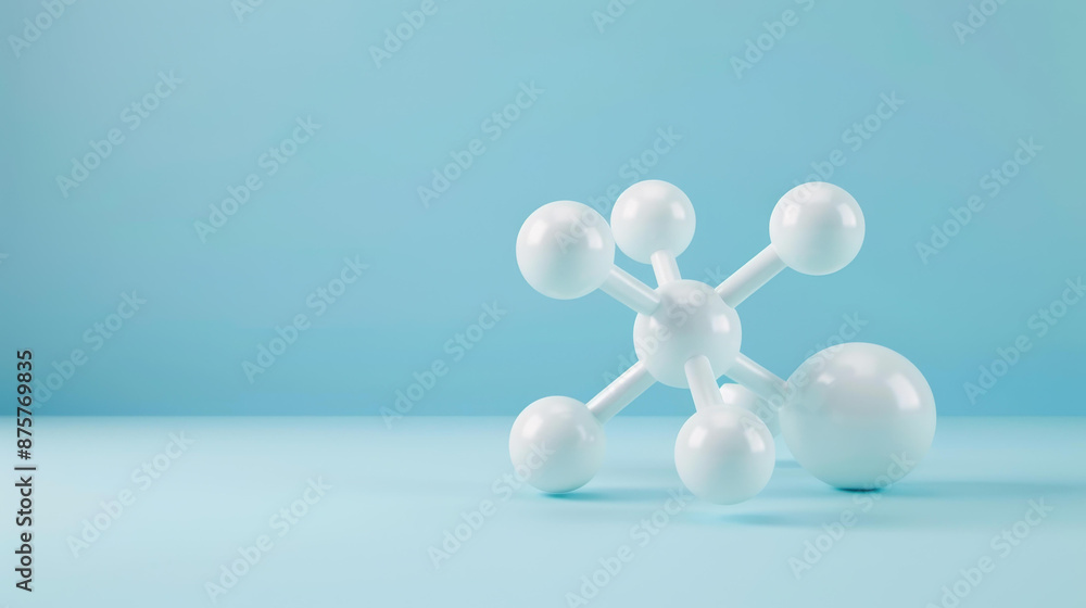 Eyecatching blue and white molecule model set against a blue background. Eyecatching blue and white molecule model set against a blue background.