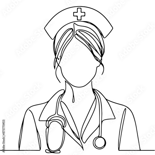 nurse one line art drawing continuous vector illustration , isolated on transparent background