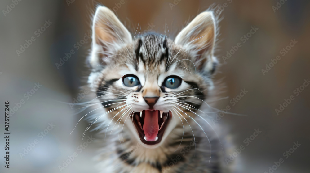 Playful Kitten with Mouth Open and Visible Teeth Playful Kitten with Mouth Open and Visible Teeth
