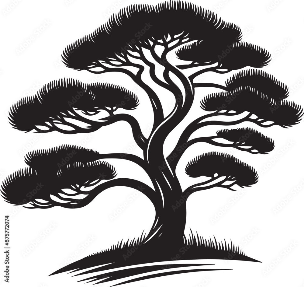 Fototapeta premium Pine Tree_C, vector black color silhouette
