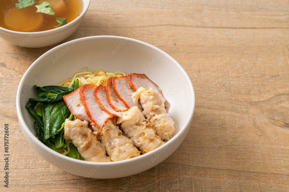 Barbecue Red Pork and Wonton Noodles with Soup Barbecue Red Pork and Wonton Noodles with Soup