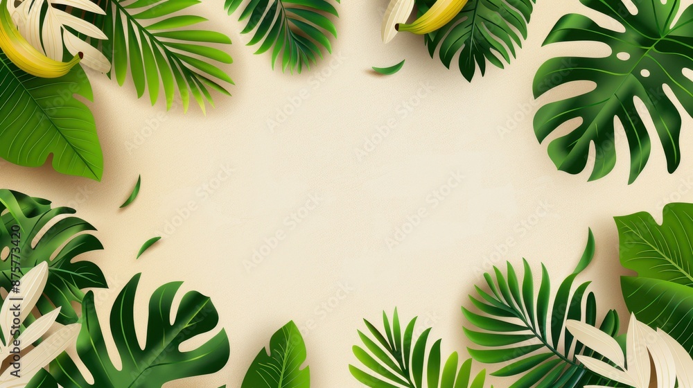 Beautiful tropical palm and banana leaf background design, perfect for wallpapers and backgrounds. Beautiful tropical palm and banana leaf background design, perfect for wallpapers and backgrounds.