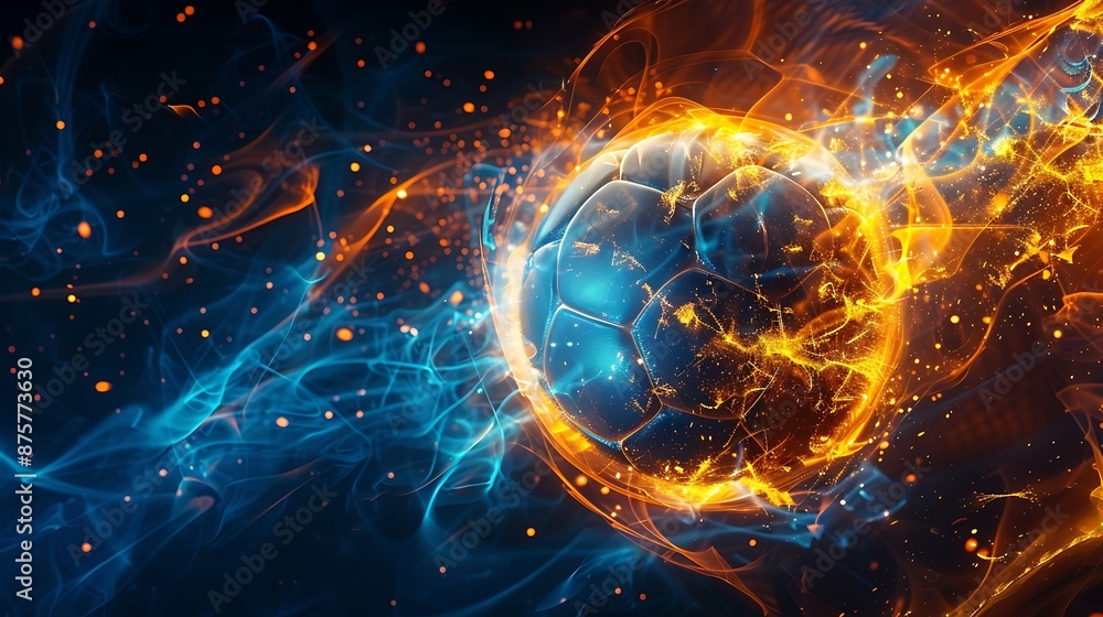 Obraz premium Soccer ball engulfed in flames and smoke