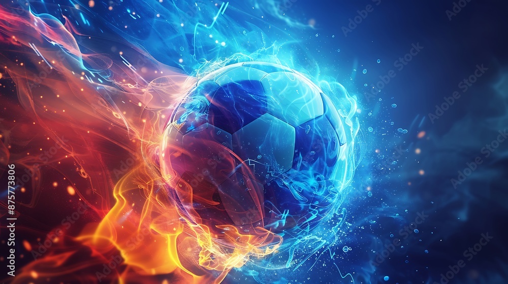 Fototapeta premium Soccer ball engulfed in flames and smoke