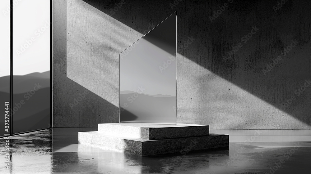 Minimalist concrete room with glass panel and sunlight Minimalist concrete room with glass panel and sunlight