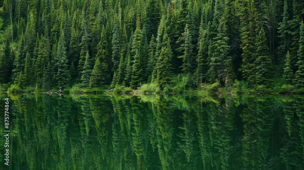 Serene Canadian Pine Forest and Lake. Generative AI Serene Canadian Pine Forest and Lake. Generative AI