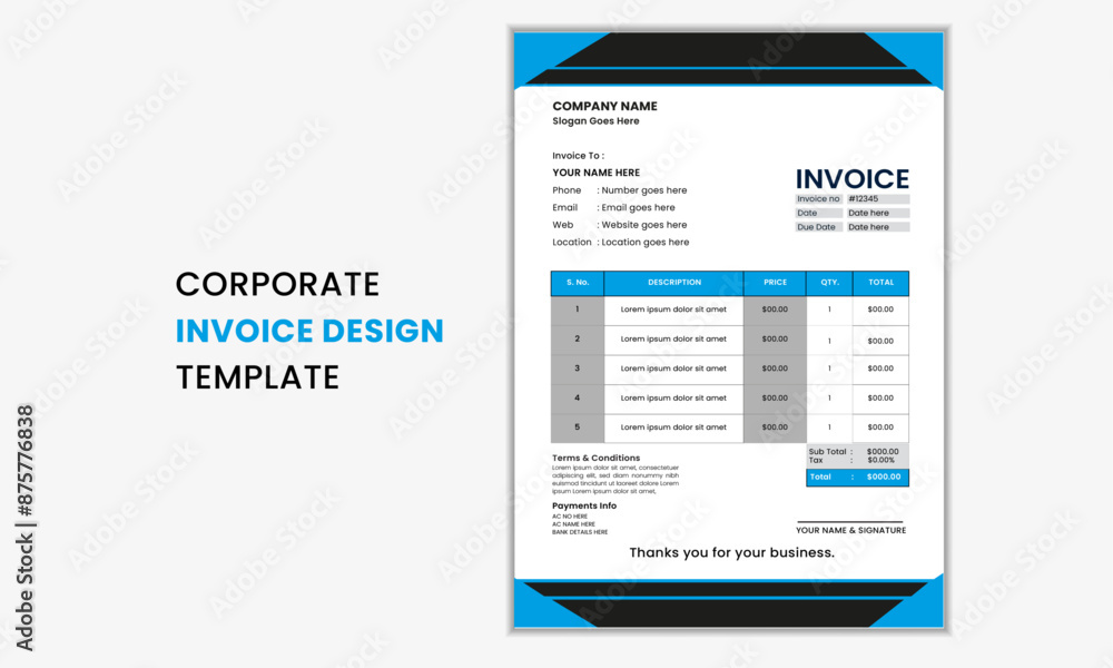 Corporate Business Modern Professional Invoice template design. Business Invoice Design for the corporate people Corporate Business Modern Professional Invoice template design. Business Invoice Design for the corporate people