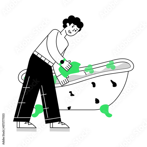 A handy line style mini illustration of cleaning bathtub 


