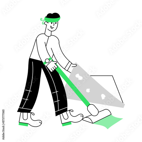 An outline mini illustration depicting housekeeper 

