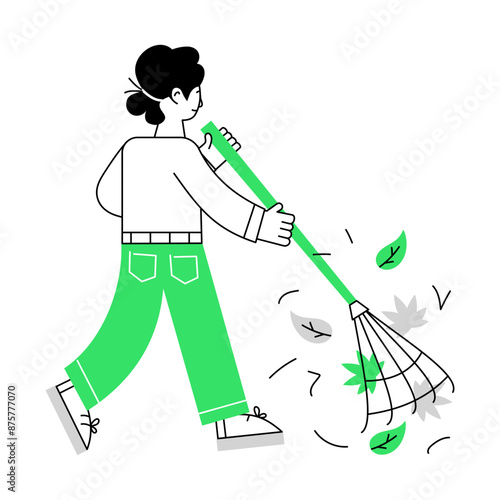 Latest outline mini illustration of cleaning garden 

