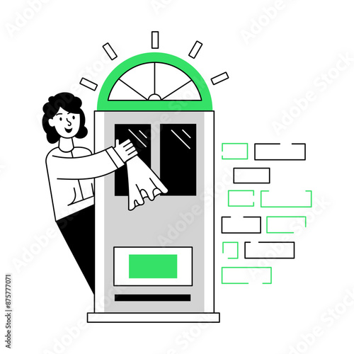 Easy to use line mini illustration of cleaning door 

