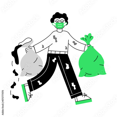 Easy to edit line mini illustration of garbage cleaning 

