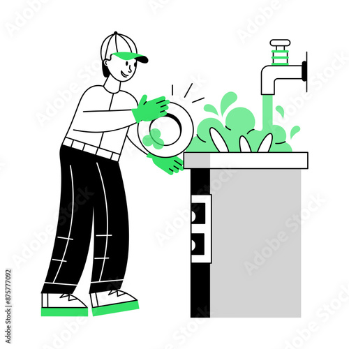 Download outline mini illustration of dishwashing 

