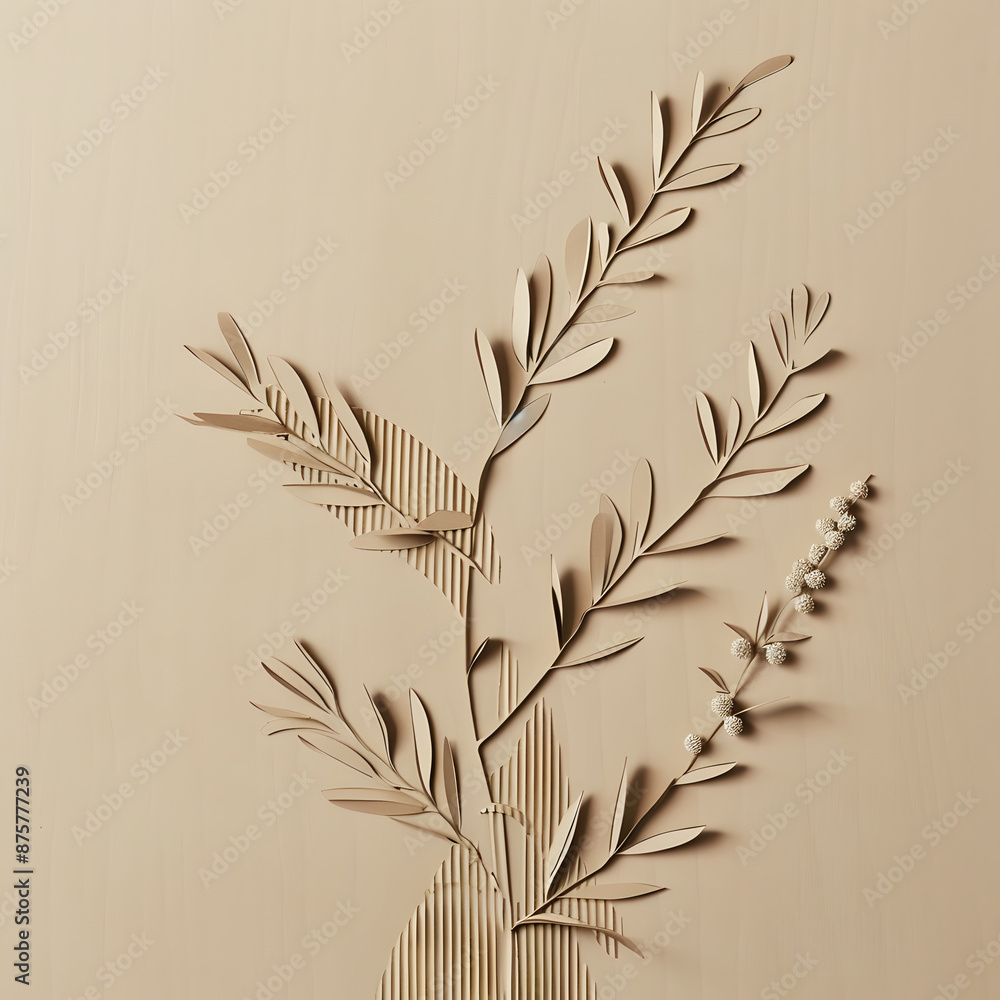 Naklejka premium Bamboo branch decoration made of cardboard.