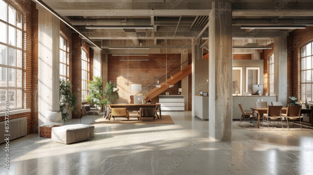 Modern Loft Interior Design with Exposed Brick and Large Windows Modern Loft Interior Design with Exposed Brick and Large Windows
