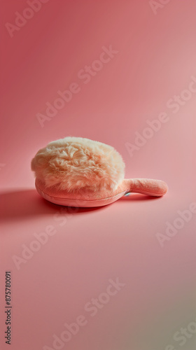 Wallpaper Mural Fluffy hairbrush plushie. Unique pink soft toy huggable plush toy in the shape of a brush. Hair care. Pink bacground with copy space. Torontodigital.ca