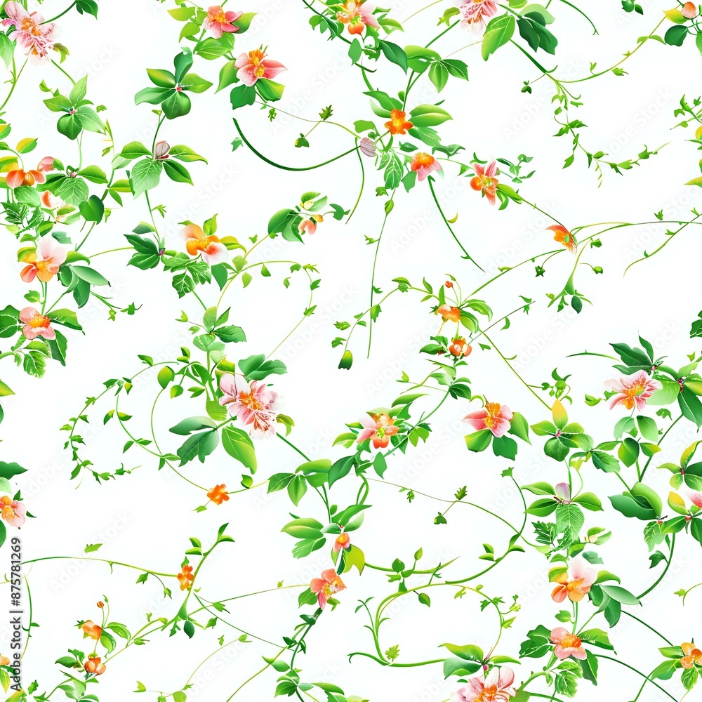 Nature-Inspired Floral Grid for Fabric and Wallpaper Nature-Inspired Floral Grid for Fabric and Wallpaper
