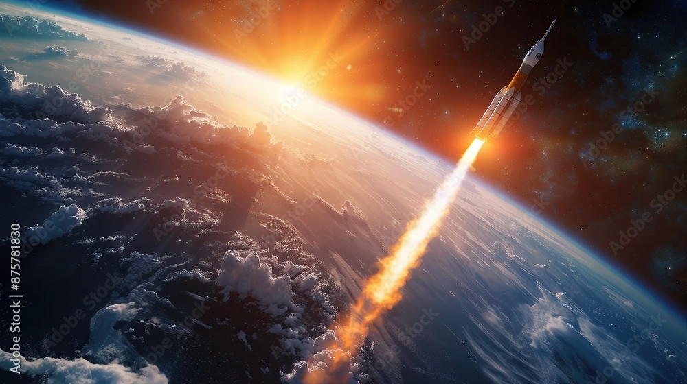 Space rocket propulsion leaving Earth's gravity Space rocket propulsion leaving Earth's gravity