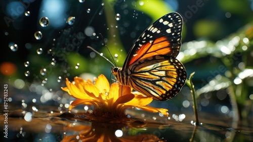 a bunch of glass bubbles with a butterfly on it