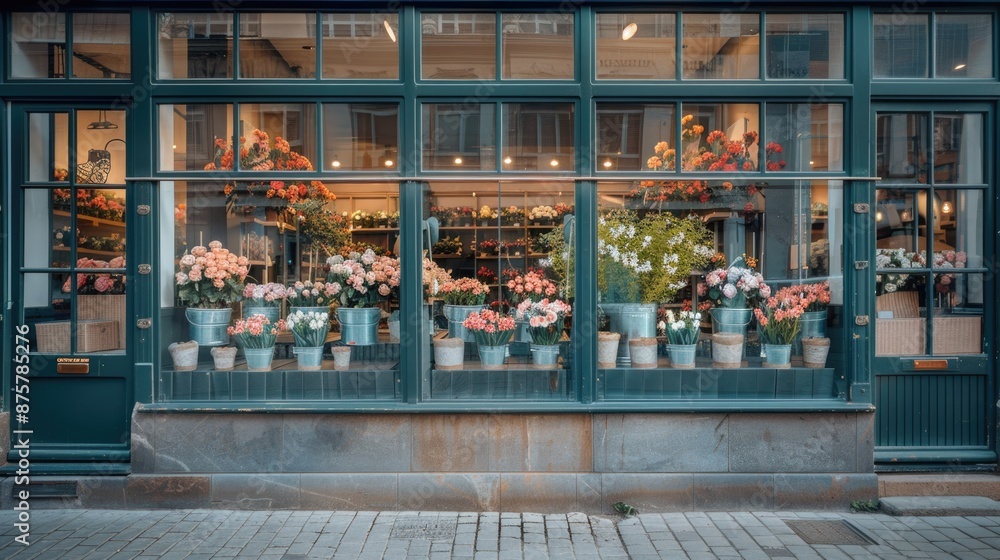 Rustic Flower Shop Windows Displaying Beautiful Blooms Rustic Flower Shop Windows Displaying Beautiful Blooms
