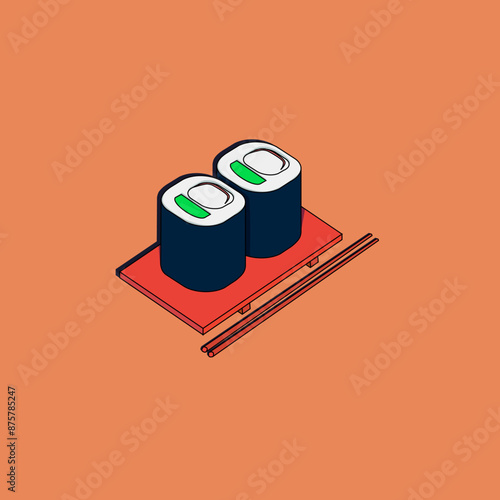 Isometric sushi with chopstick