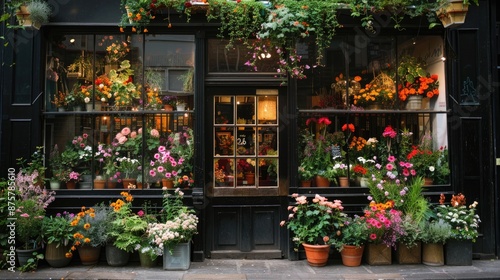 Rustic Flower Shop Windows Displaying Beautiful Blooms