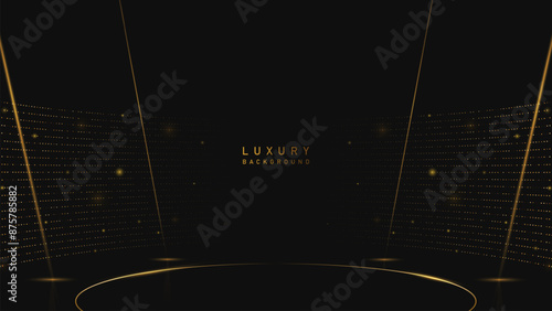 luxury podium golden lighting on black background. Lighting effect and sparkle glowing gold lighting. Luxury, premium, podium award vector design style