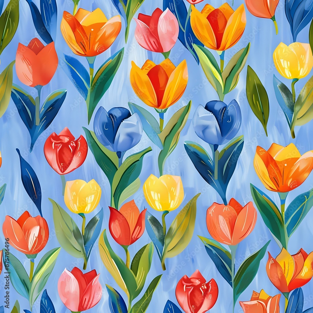 Classy Tulip Bloom Repeat Pattern on Black Classy Tulip Bloom Repeat Pattern on Black