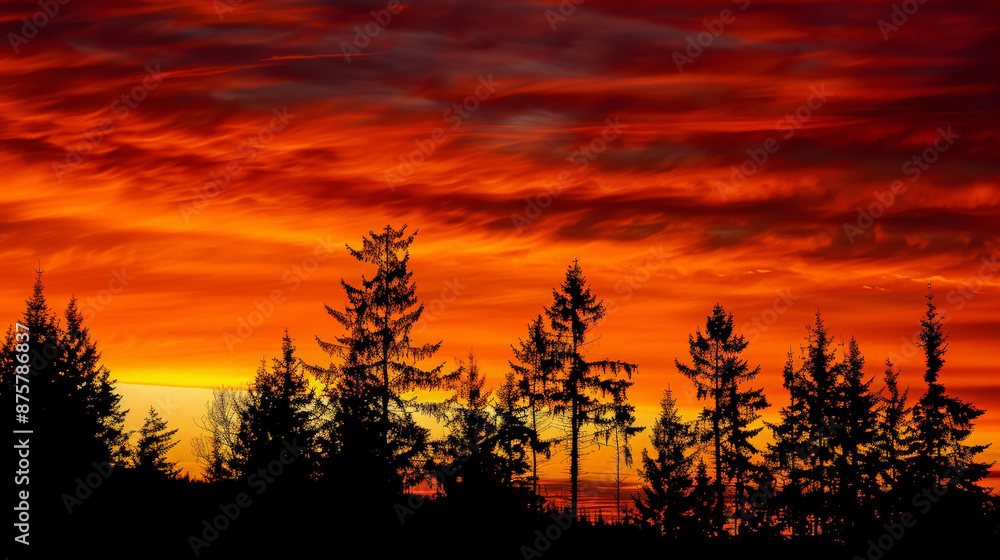 Silhouetted Sunset: Nature's Brushstrokes. Generative AI Silhouetted Sunset: Nature's Brushstrokes. Generative AI