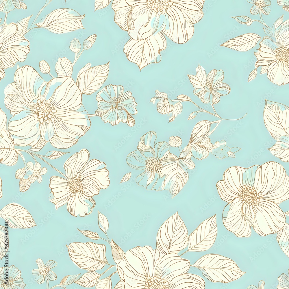 custom made wallpaper toronto digitalMint Green Seamless Floral Design with White Flowers