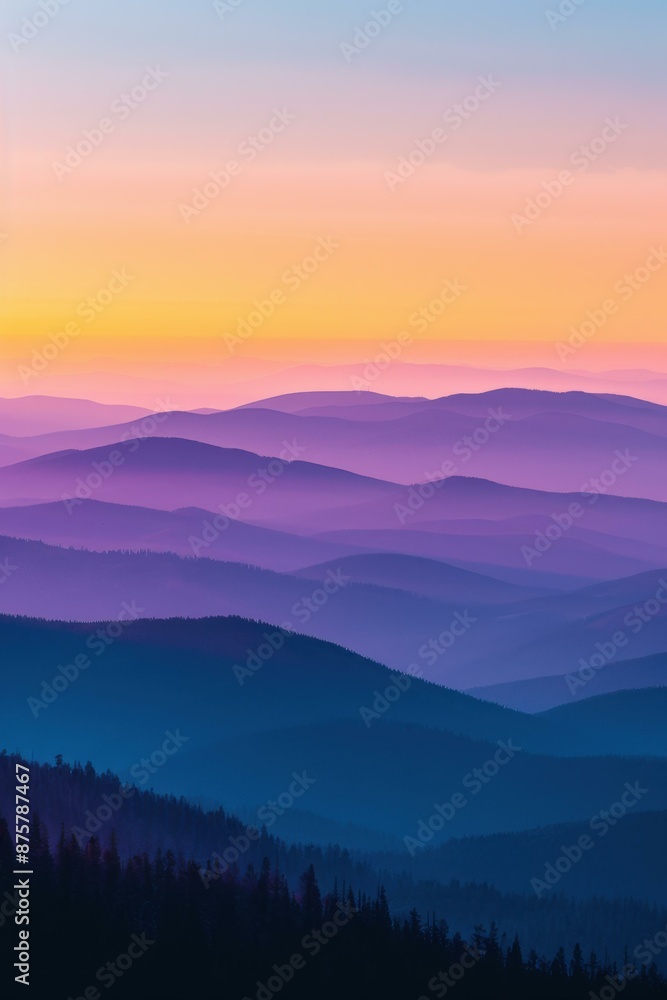 Obraz premium A beautiful landscape image of purple mountains at sunset. AI.