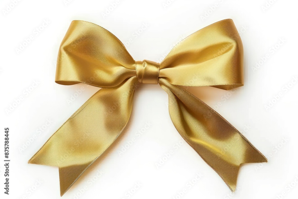 Elegant Gold Satin Bow Isolated on White