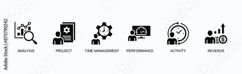 Project Performance Analysis Banner Web Icon Vector Illustration Concept With Analysis, Project, Time Management, Performance, Activity, Revenue