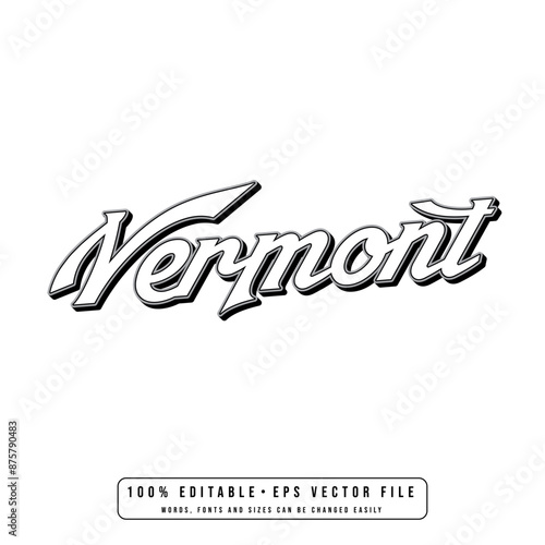 Vermont text effect vector. Editable college t-shirt design printable text effect vector